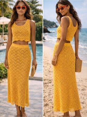 MOTHER Longline Knit Top & Skirt Set in Tangerine Dreams